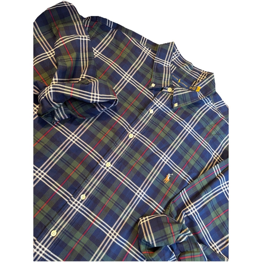NEW Polo Ralph Lauren Men's Classic-Fit Plaid Oxford‎ Shirt Blue Red 2XB